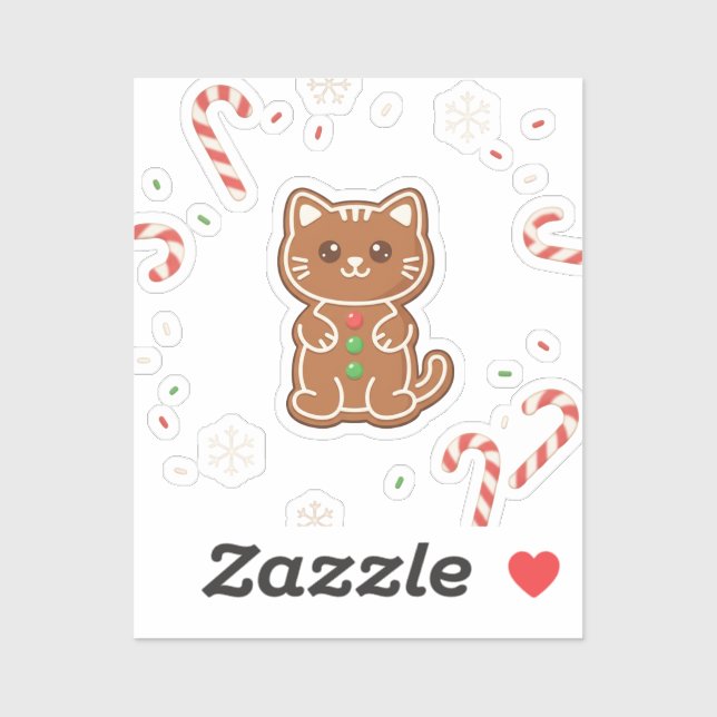 Pegatina Gingerbread Cat — Cute Christmas Cookie Cat  (Hoja)
