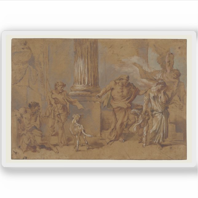 Pegatina Giovanni B. Castiglione: La expulsión de Hagar (Anverso)