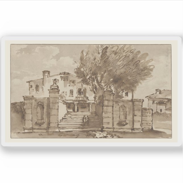 Pegatina Giovanni Battista Tiepolo - Vista de una Villa (Anverso)