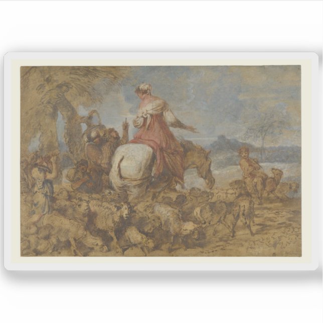 Pegatina Giovanni Benedetto Castiglione - Viaje Pastoral (Anverso)