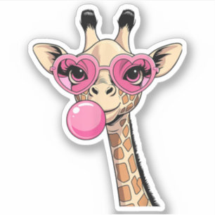Pegatina Girafa Adorable Soplando Chicle Rosa Con Gafas De 
