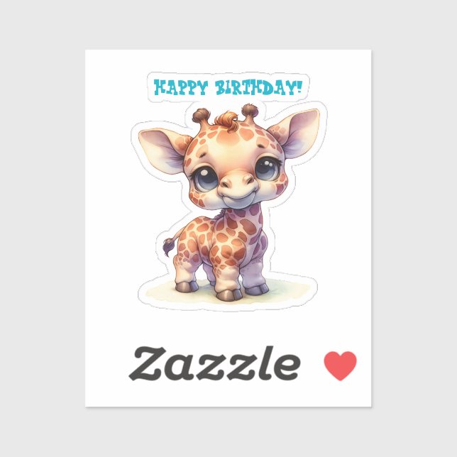 Pegatina Girafa de bebé lindo color agua (Hoja)