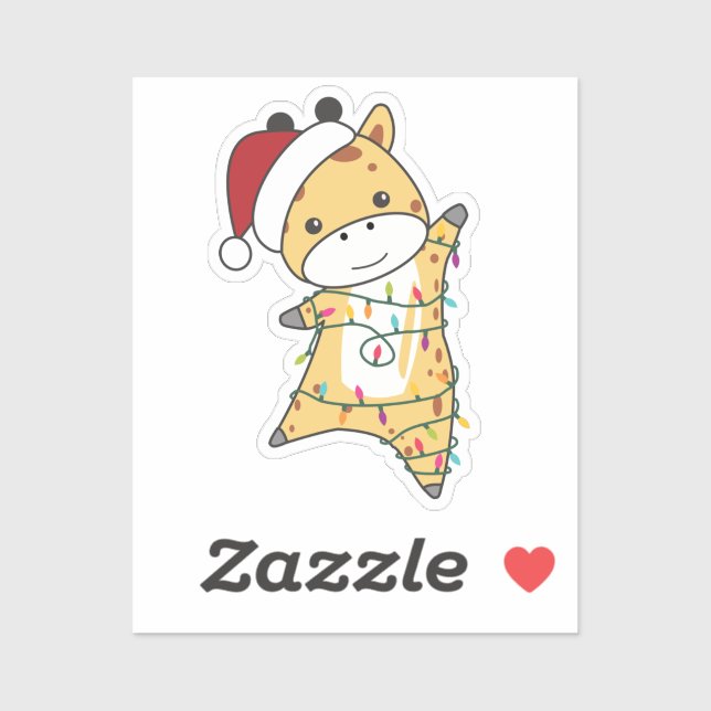 Pegatina Giraffe Christmas Giraffes Winter Animals Sticker (Hoja)