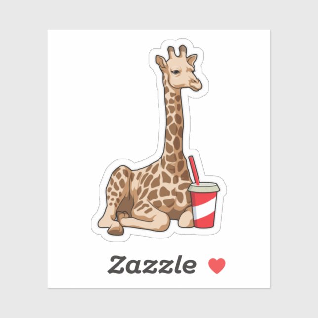 Pegatina Giraffe con bebida (Hoja)