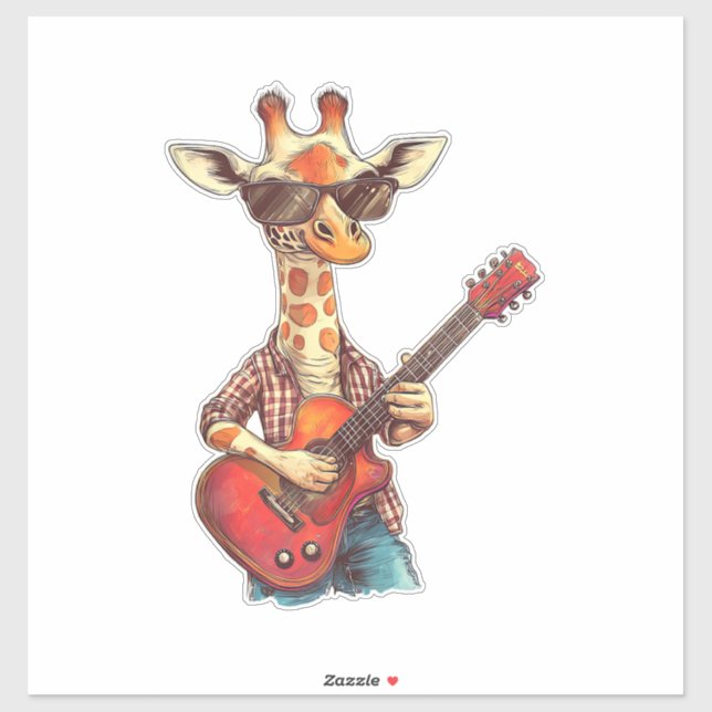 Pegatina Giraffe Con Gafas De Sol Tocando Músico De Guitarr (Hoja)