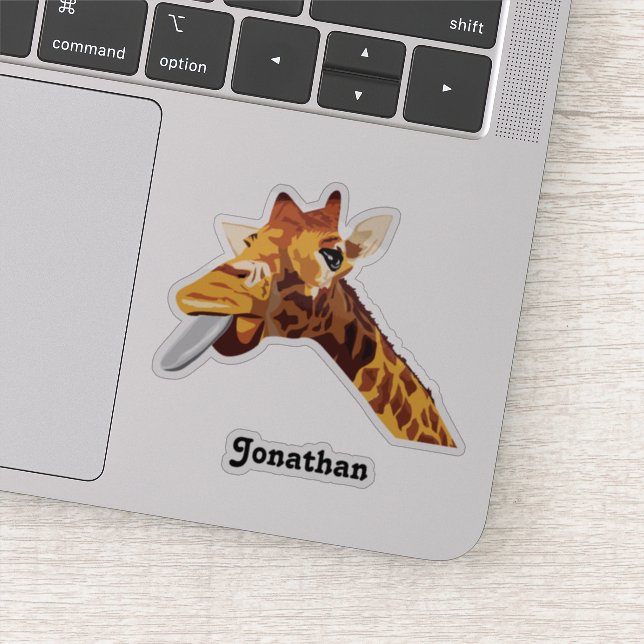 Pegatina Giraffe Con Lengua Púrpura Y Su Nombre Vinyl (Detalle)