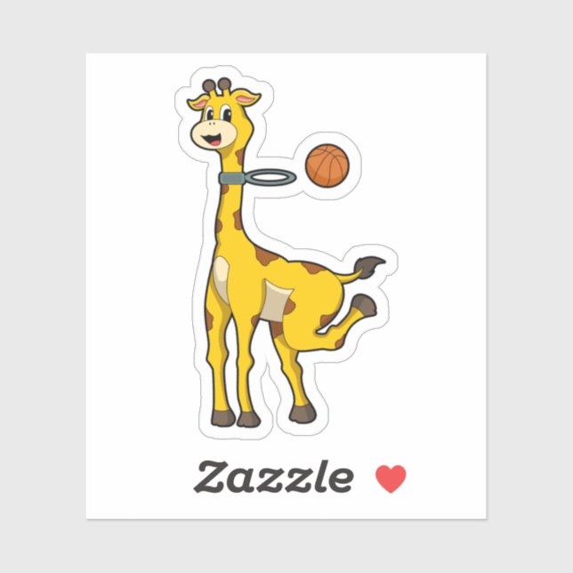 Pegatina Giraffe en baloncesto con aro de baloncesto (Hoja)
