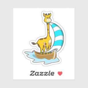 Pegatina Giraffe en barco de vela