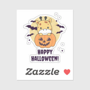 Pegatina Giraffe en jirafas tristes de calabaza Feliz Hallo