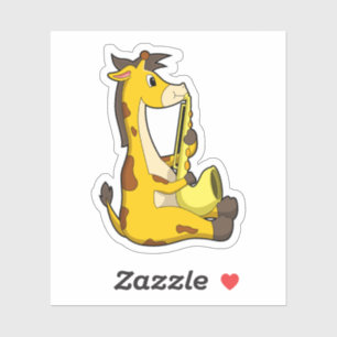 Pegatina Giraffe en la música con saxofón.PNG