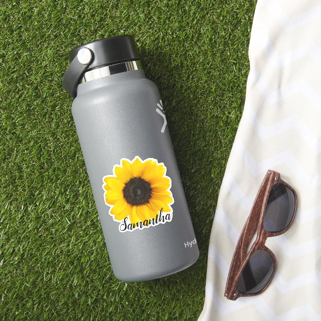 Pegatina Girasol amarillo brillante con nombre | Vinilo (HydroFlask Insitu)
