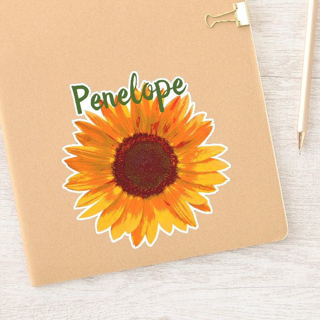 Pegatina Girasol feliz ruso con nombre (Cuaderno)