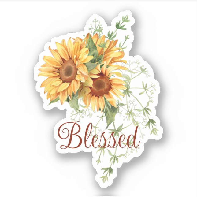 Pegatina girasoles acuarelas con texto personalizado (Anverso)