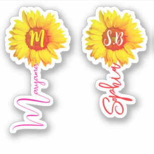 Pegatina (Girasoles de Monograma para Niñas) Nombre Escrito