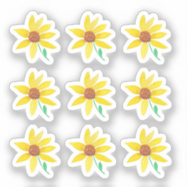 Pegatina Girasoles Florales Pintados a Mano Acuarela