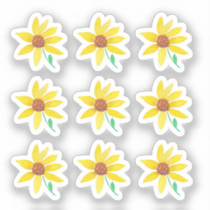 Pegatina Girasoles Florales Pintados a Mano Acuarela