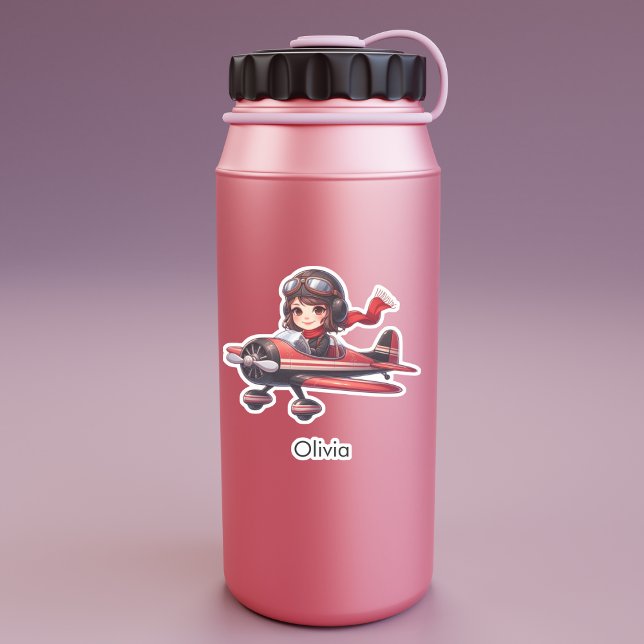 Pegatina Girl Flying Airplane cute cartoon Personalized (Subido por el creador)