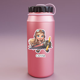 Pegatina Girl Flying Airplane cute cartoon Personalized