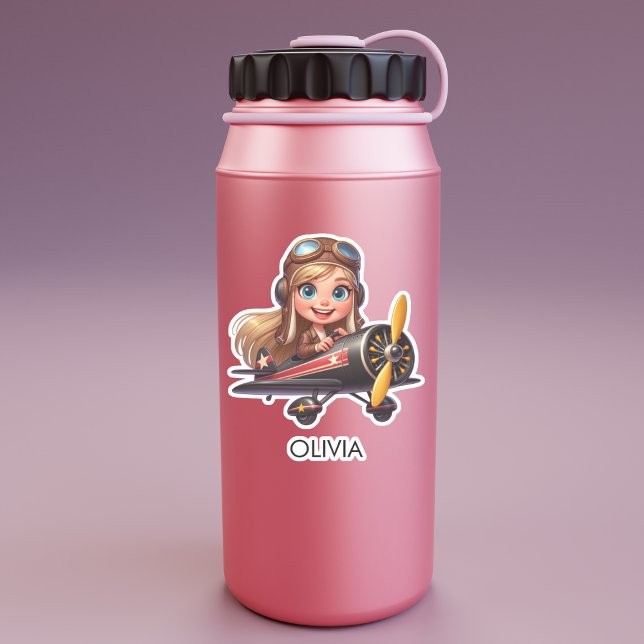Pegatina  Girl Flying Airplane cute cartoon Personalized (Subido por el creador)
