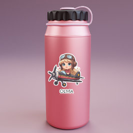 Pegatina Girl Flying Airplane cute cartoon Personalized