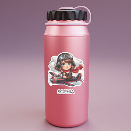 Pegatina Girl Flying Airplane Cute Girly Kids Personalized