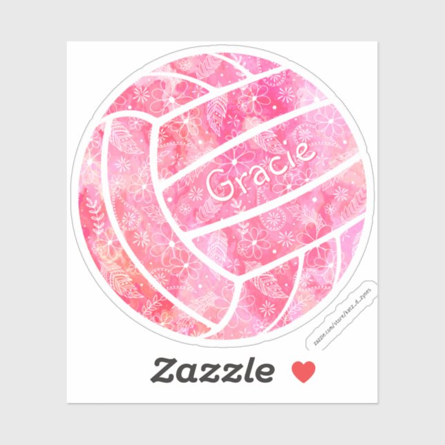 Pegatina girly boho plumas doodle voleibol rosa (Hoja)
