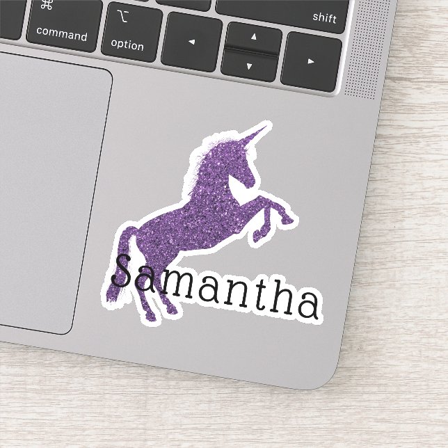 Pegatina Girly Purple Sparkle Unicorn Nombre (Detalle)