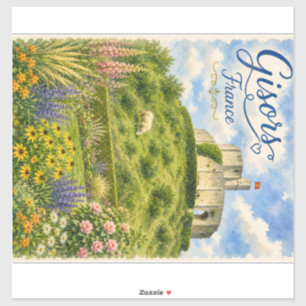 Pegatina Gisors Francia Chateau Normandía acuarela