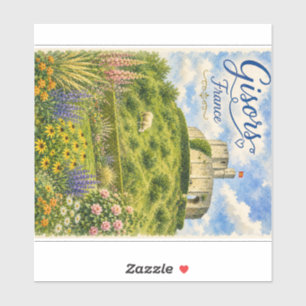 Pegatina Gisors Francia Chateau Normandía acuarela