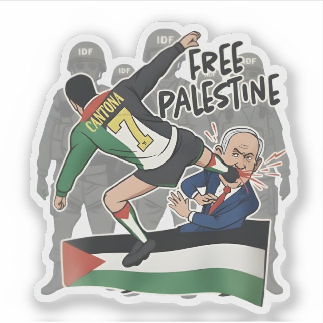 Pegatina Give Netanyahu The Boot Free Palestine caricature  (Anverso)
