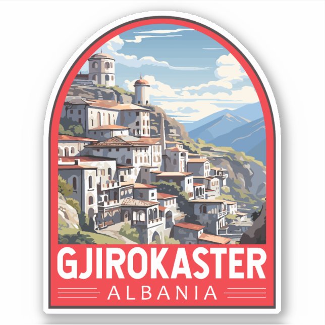 Pegatina Gjirokaster Albania Vintage de arte de viajes (Anverso)
