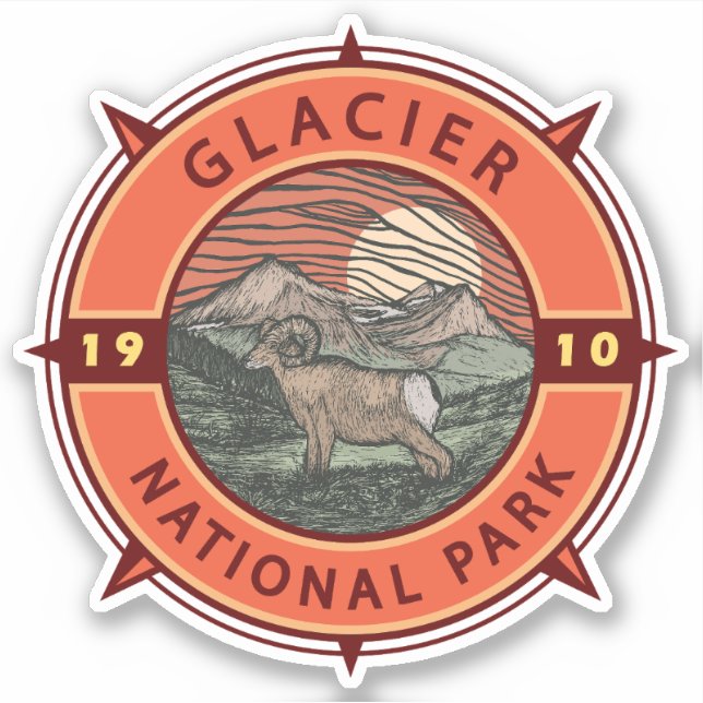 Pegatina Glaciar Parque Nacional Retro Bighorn (Anverso)