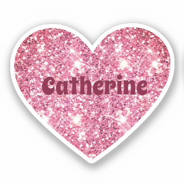 Pegatina Glam Aesthetic Girly Pink Purpurina Heart Name (Anverso)