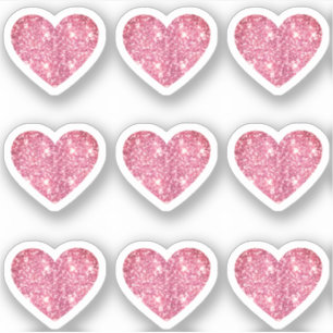 Pegatina Glam Aesthetic Girly Purpurina rosa Heart 9 Pack