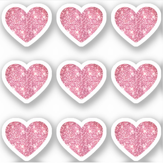 Pegatina Glam Aesthetic Girly Purpurina rosa Heart 9 Pack (Anverso)