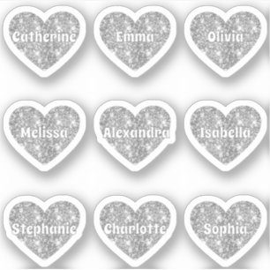 Pegatina Glam Girly Silver Purpurina Hearts Names Pack