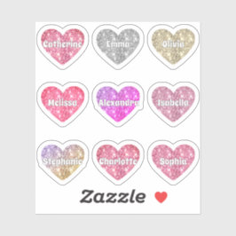 Pegatina Glam Girly Sparkle Purpurina Hearts Names Pack