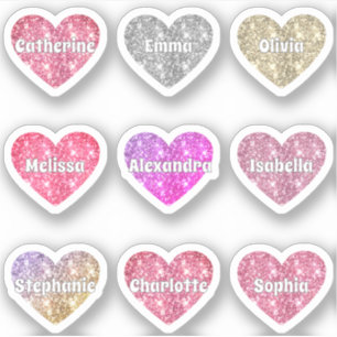 Pegatina Glam Girly Sparkle Purpurina Hearts Names Pack