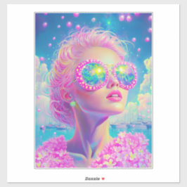 Pegatina Glamorosa mujer neón con gafas de espuma
