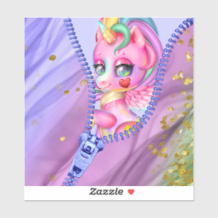 Pegatina Glamour rosa Pastel Blanco Unicornio Peek-A-Boo Zi