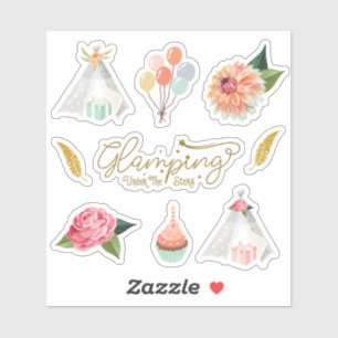 Pegatina Glamping bajo las estrellas Camping Tema del cumpl