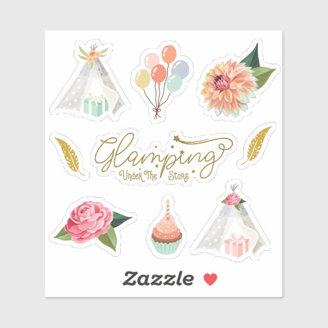 Pegatina Glamping bajo las estrellas Camping Tema del cumpl (Hoja)