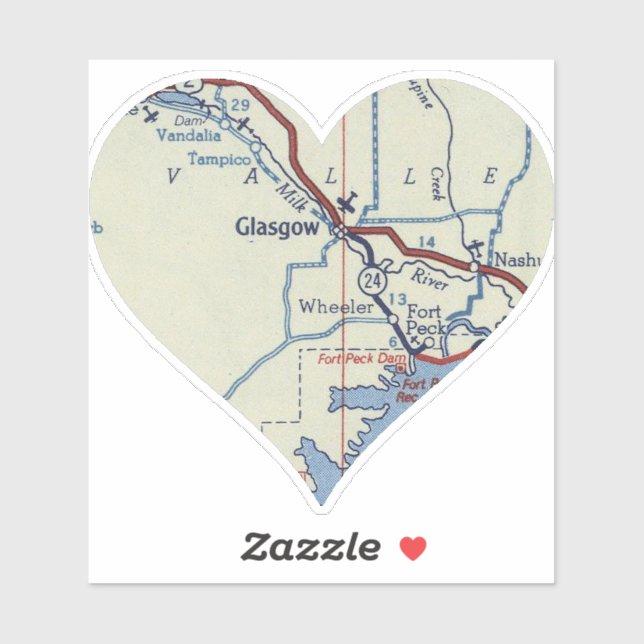 Pegatina Glasgow Montana Vintage Map (Hoja)