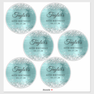 Pegatina Glitter Plateado & Turquesa Cumpleaños 40 5" Círcu