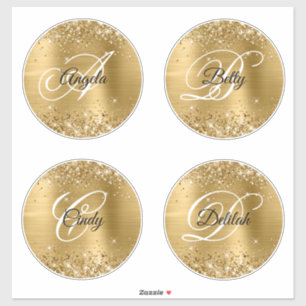 Pegatina Glittery Gold 6" Círculos Monograma Elegante