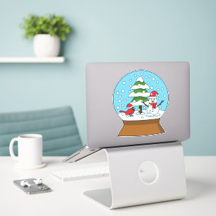 Pegatina Globe de nieve con cardenal Snowman y árbol de pin