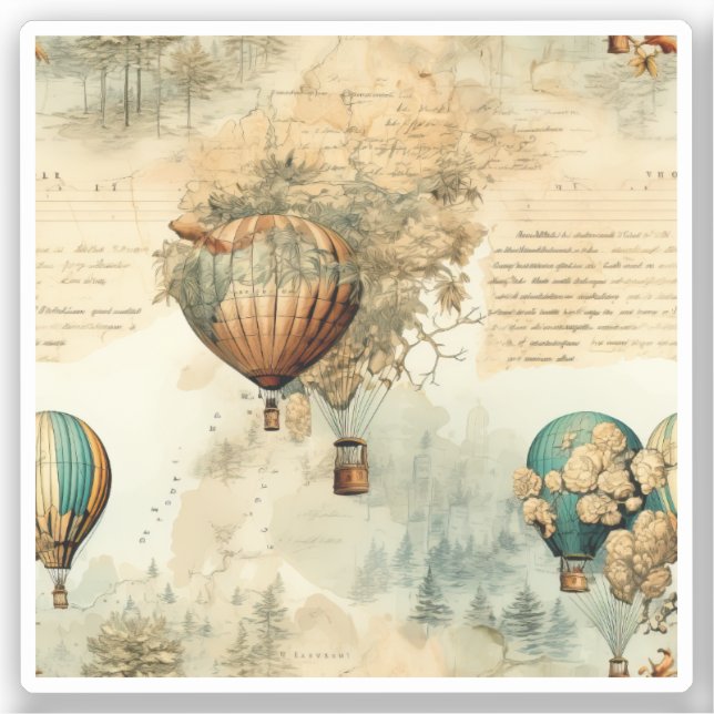 Pegatina Globo de aire caliente de época en un paisaje sere (Anverso)