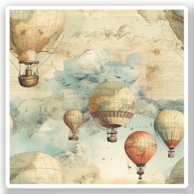 Pegatina Globo de aire caliente de época en un paisaje sere (Anverso)