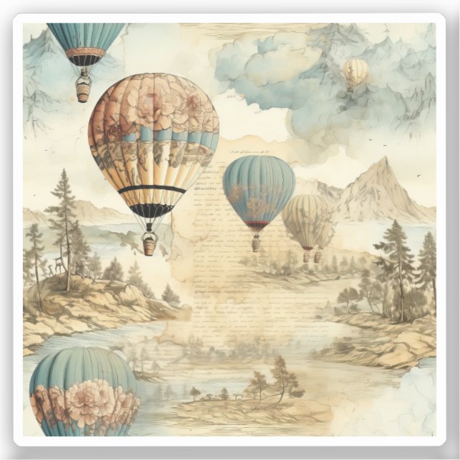 Pegatina Globo de aire caliente de época en un paisaje sere (Anverso)
