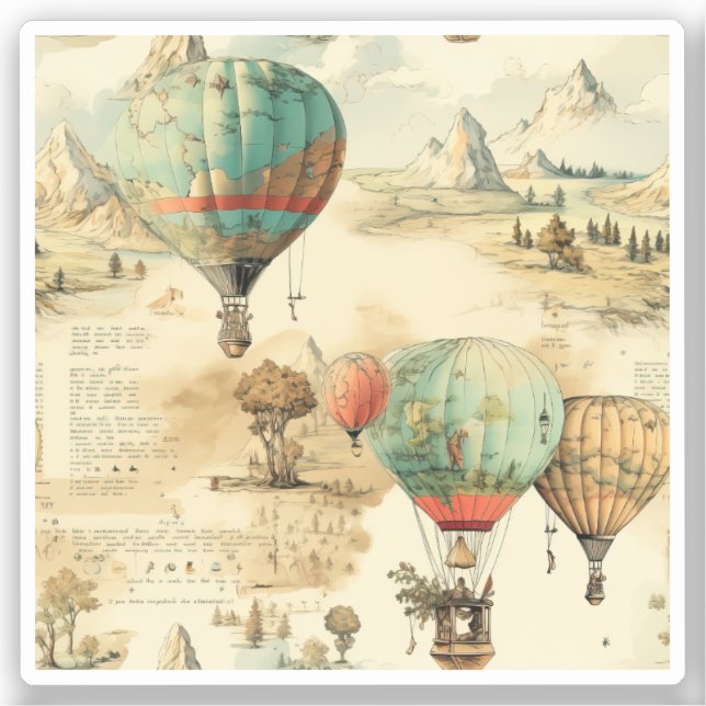 Pegatina Globo de aire caliente de época en un paisaje sere (Anverso)